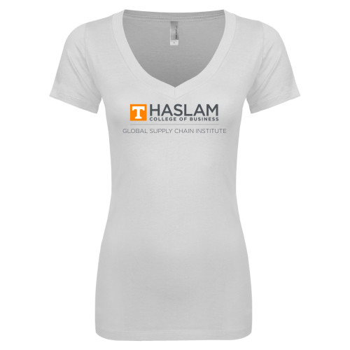  Next Level Womens White Ideal V Tee - Gobal Supply Chain Centered Logo