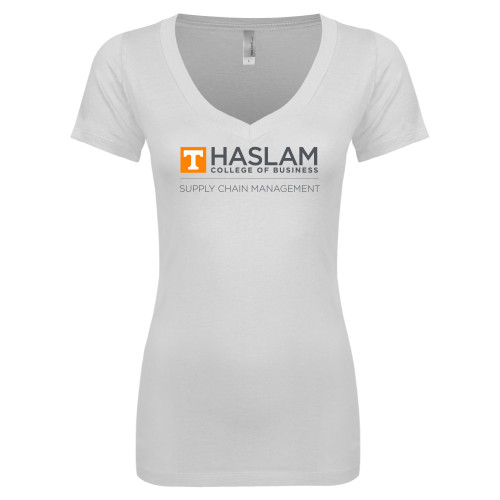  Next Level Womens White Ideal V Tee - Supply Chain Management Centered logo