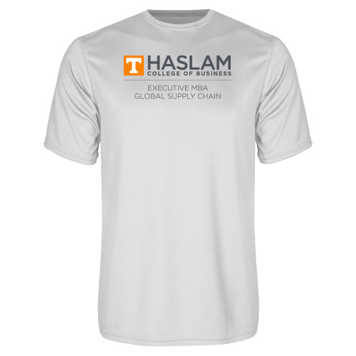  White Performance Tee - Haslam College of Business Executive MBA Global Supply Chain Centered