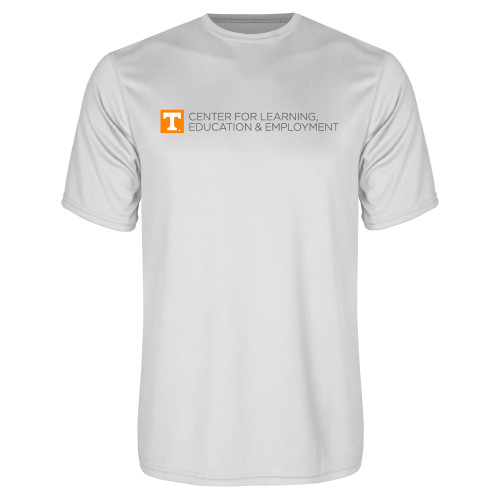  White Performance Tee - Center for Learning  Education & Employment - Flat