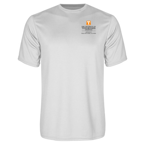  White Performance Tee - Postdoctoral Affairs Stacked