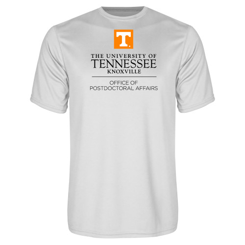  White Performance Tee - Postdoctoral Affairs Stacked