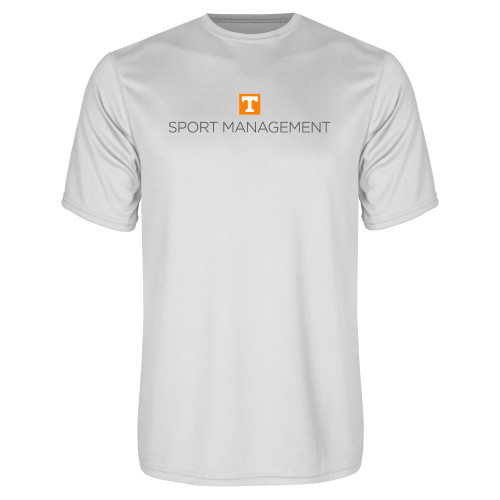  White Performance Tee - Sport Management  Stacked One Line