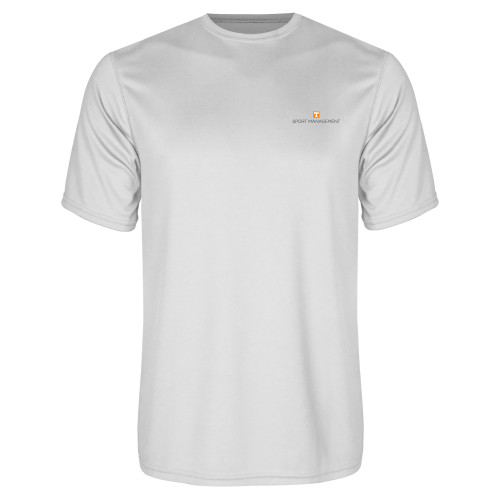  White Performance Tee - Sport Management  Stacked One Line