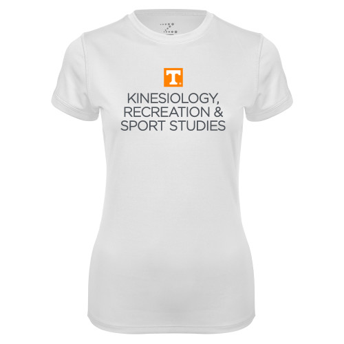  Womens White Performance Tee - Kinesiology Recreation and Sport Studies