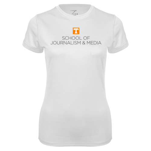  Womens White Performance Tee - UT Knoxville School of Journalism and Media