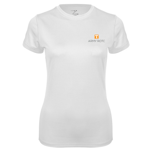  Womens White Performance Tee - UTK - Army ROTC Stacked