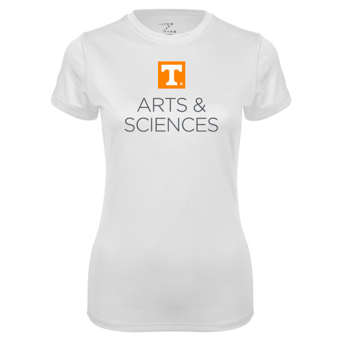  Womens White Performance Tee - UTK - Arts and Sciences Stacked