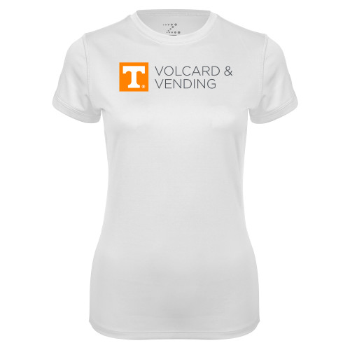  Womens White Performance Tee - Volcard and Vending