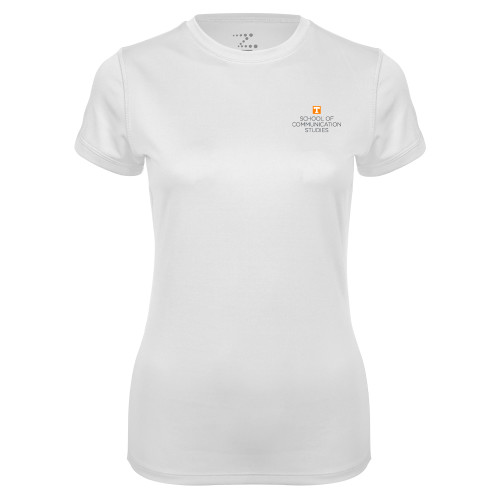  Womens White Performance Tee - School of Communication Studies