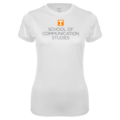  Womens White Performance Tee - School of Communication Studies