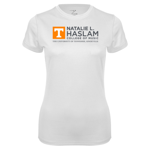  Womens White Performance Tee - Natalie L Haslam College of Music - UTK