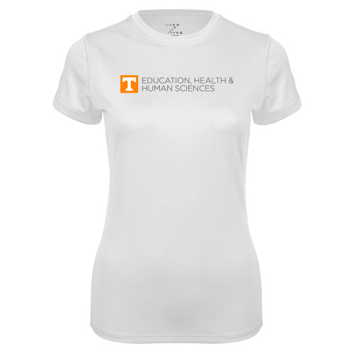  Womens White Performance Tee - College of Education Flat