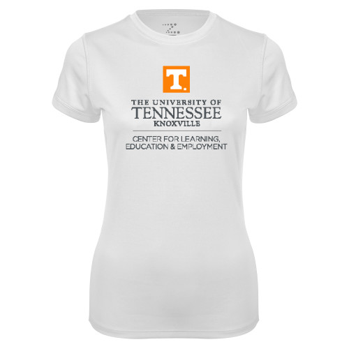  Womens White Performance Tee - Center for Learning  Education & Employment