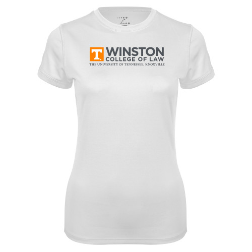  Womens White Performance Tee - Winston College of Law - UTK Stacked