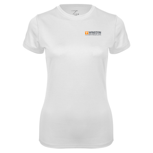  Womens White Performance Tee - Winston College of Law - UTK Stacked