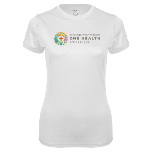  Womens White Performance Tee - One Health Initiative Horizontal