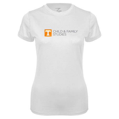  Womens White Performance Tee - Child and Family Studies