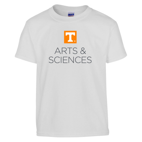  Youth White T Shirt - UTK - Arts and Sciences Stacked