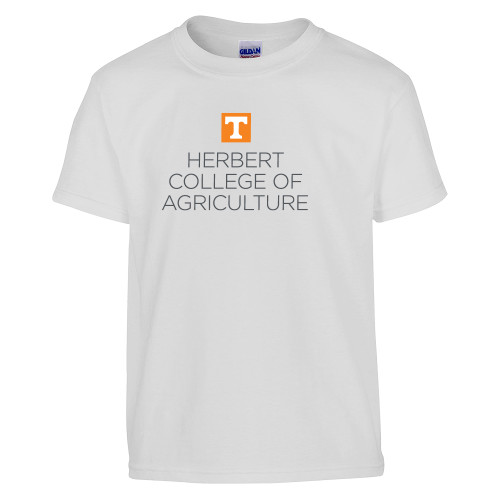  Youth White T Shirt - Herbert College of Agriculture Stacked
