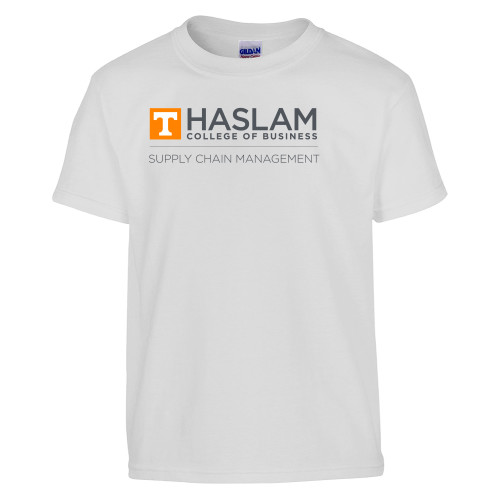  Youth White T Shirt - Supply Chain Management Centered logo