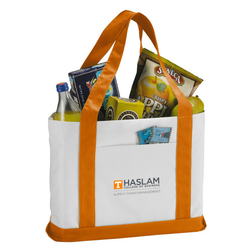  Contender White/Orange Canvas Tote - Supply Chain Management Centered logo