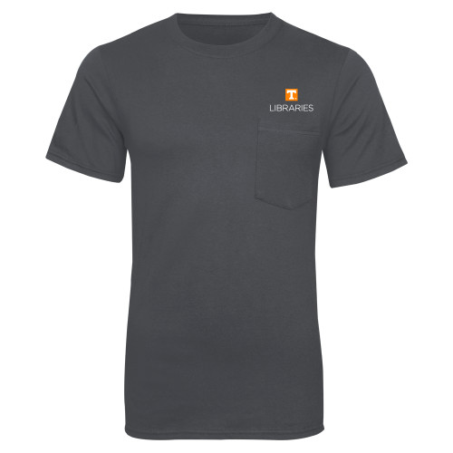  Charcoal T Shirt w/Pocket - UTK - Libraries Stacked