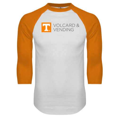  White/Orange Raglan Baseball T Shirt - Volcard and Vending