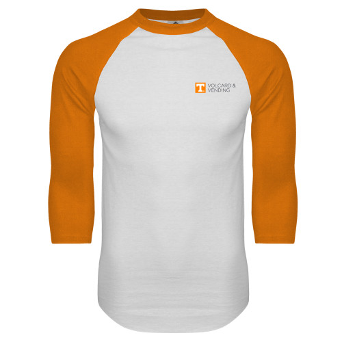  White/Orange Raglan Baseball T Shirt - Volcard and Vending