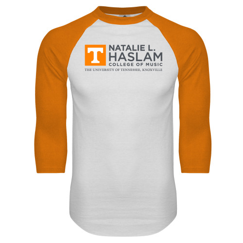  White/Orange Raglan Baseball T Shirt - Natalie L Haslam College of Music - UTK