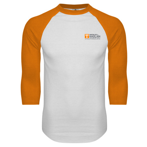  White/Orange Raglan Baseball T Shirt - Natalie L Haslam College of Music - UTK