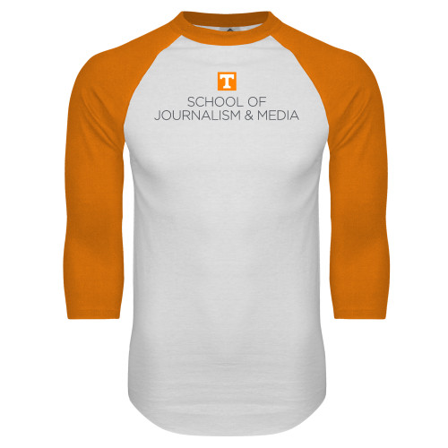  White/Orange Raglan Baseball T Shirt - UT Knoxville School of Journalism and Media