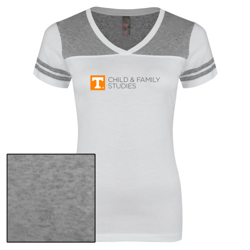  Womens White/Heather Grey Varsity V Neck Tee  - Child and Family Studies