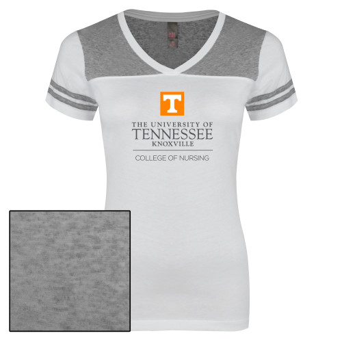  Womens White/Heather Grey Varsity V Neck Tee  - College of Nursing