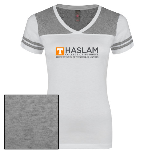  Womens White/Heather Grey Varsity V Neck Tee  - HASLAM College of Business