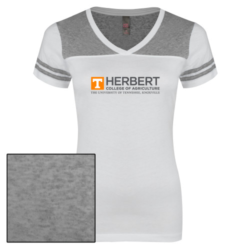  Womens White/Heather Grey Varsity V Neck Tee  - HERBERT College of Agriculture