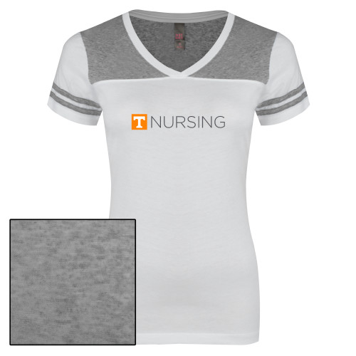  Womens White/Heather Grey Varsity V Neck Tee  - Nursing