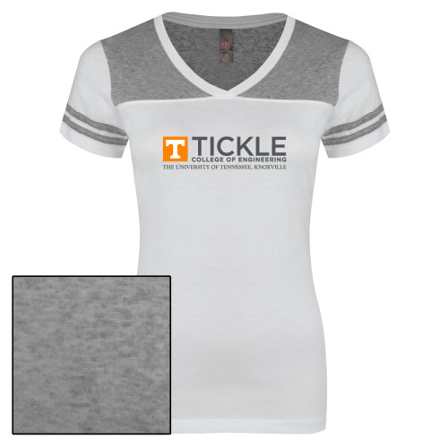  Womens White/Heather Grey Varsity V Neck Tee  - TICKLE College of Engineering