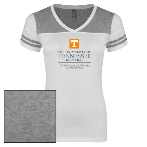  Womens White/Heather Grey Varsity V Neck Tee  - Teaching and Learning Innovation