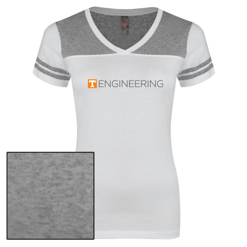  Womens White/Heather Grey Varsity V Neck Tee  - Engineering