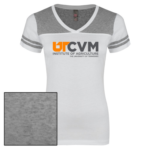  Womens White/Heather Grey Varsity V Neck Tee  - College of Veterinary Medicine