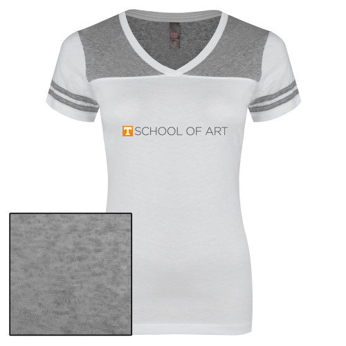  Womens White/Heather Grey Varsity V Neck Tee  - School of Art Horizontal