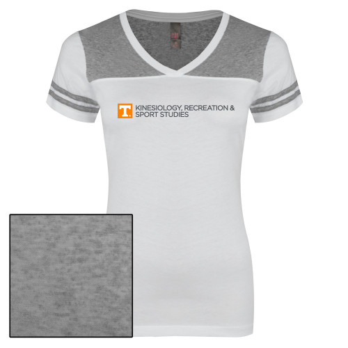  Womens White/Heather Grey Varsity V Neck Tee  - Kinesiology Recreation and Sport Studies