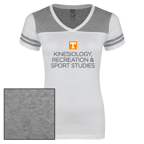  Womens White/Heather Grey Varsity V Neck Tee  - Kinesiology Recreation and Sport Studies