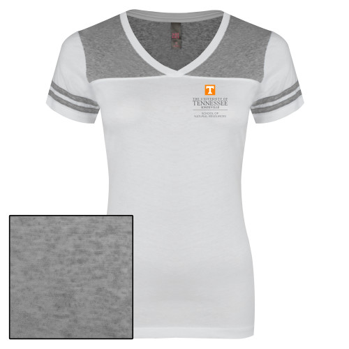  Womens White/Heather Grey Varsity V Neck Tee  - School of Natural Resources