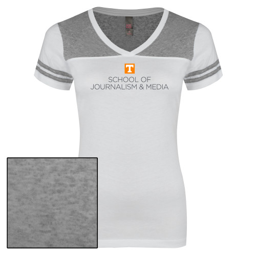  Womens White/Heather Grey Varsity V Neck Tee  - UT Knoxville School of Journalism and Media