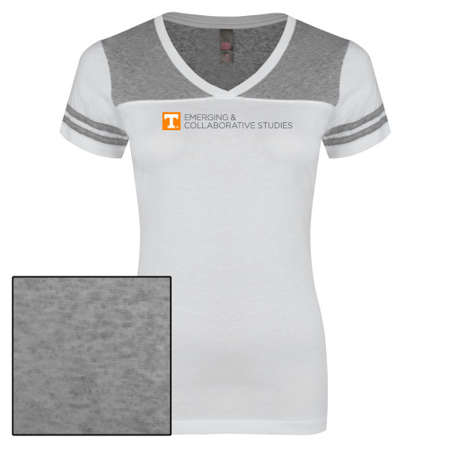  Womens White/Heather Grey Varsity V Neck Tee  - UT Knoxville Emerging and Collaborative Studies