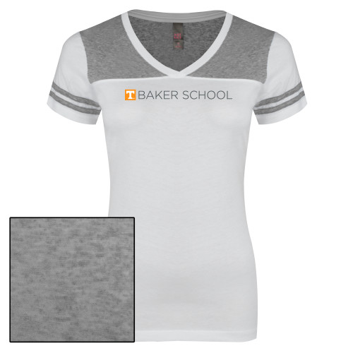  Womens White/Heather Grey Varsity V Neck Tee  - UTK - Baker School Simplified