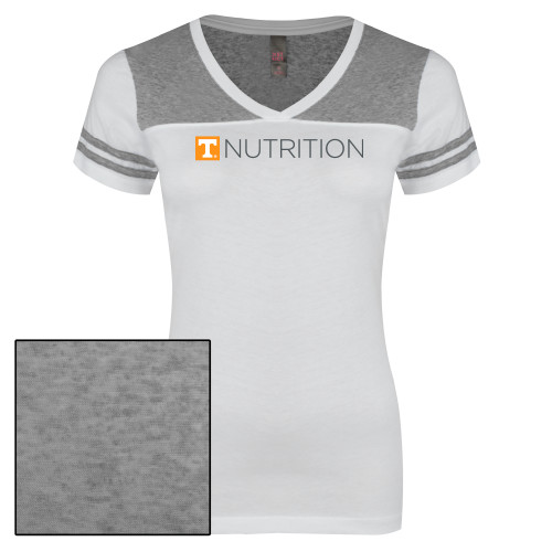  Womens White/Heather Grey Varsity V Neck Tee  - UTK - Nutrition Simplified