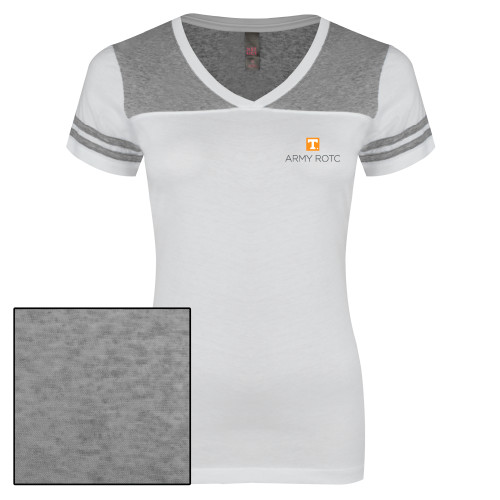  Womens White/Heather Grey Varsity V Neck Tee  - UTK - Army ROTC Stacked